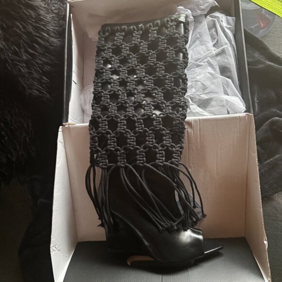 Crochet Wedge Open Toe Heeled Boots Size 8.5 - Picture 5 of 6